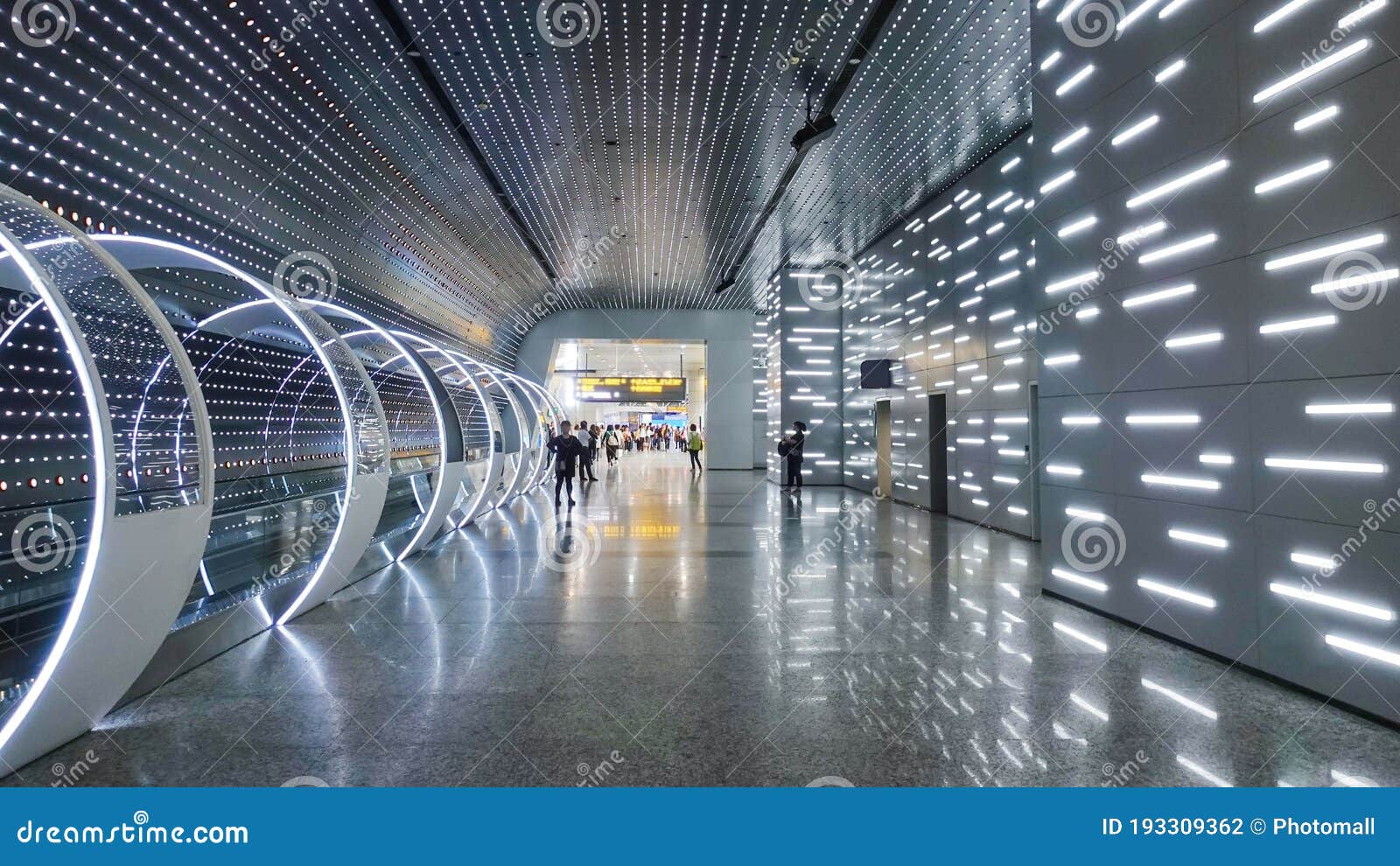 modern building hall passageway led light in glowing wall